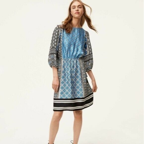 "LOFT" MULTI-COLOR MEDALLION CASUAL BLOUSON BOHO DRESS SIZE: SP NWT - Picture 1 of 6